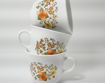 Vintage Set of 3 CORELLE INDIAN SUMMER  floral coffee mugs tea cups