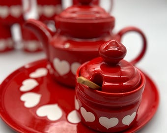 Waechtersbach Spain Germany Mugs Red & White Hearts Teapot