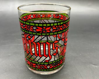 Houze "Seasons Greetings" Christmas Stained Lowball Glass Tumbler