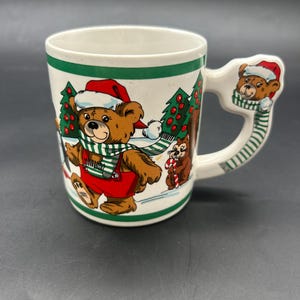 VTG Alco Fancy Handle Teddy Bear Christmas Mug Coffee Cup Fox Skunk 1989