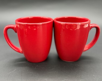 Corelle Coordinate STONEWARE Red Coffee Mugs Cups Set of Two EUC
