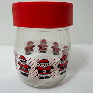 Vtg 1980 CARLTON Glass Lidded Jar Noël Père Noël Rétro Candy Cookie Jar
