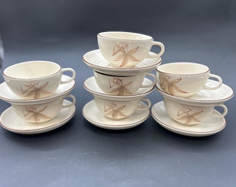Set of 7 Vintage Winfield USA Passion Flower Tea Cups: MCM Coffee Cups