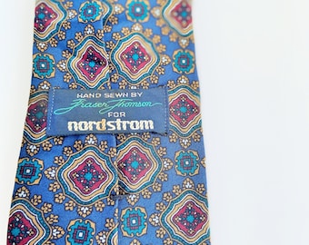Vintage Blue Magenta Nordstrom Fraser Thomas  Paisley 100% Silk tie