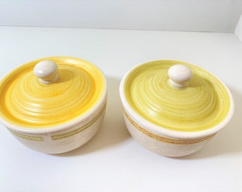 2 FRANCISCAN EARTHENWARE - Vtg 70s-80s Hacienda Gold Yellow Sugar Bowl & Lid