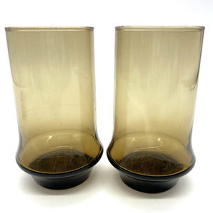 Vintage Set of 2 Libbey Impromptu 5&quot; Tawny Brown Smoke Tumblers Water Glasses
