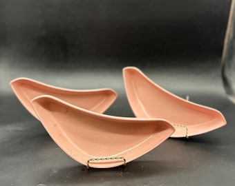 Vintage SANTA ANITA Ware 3 Pink Boomerang Relish Dishes MCM Made In California
