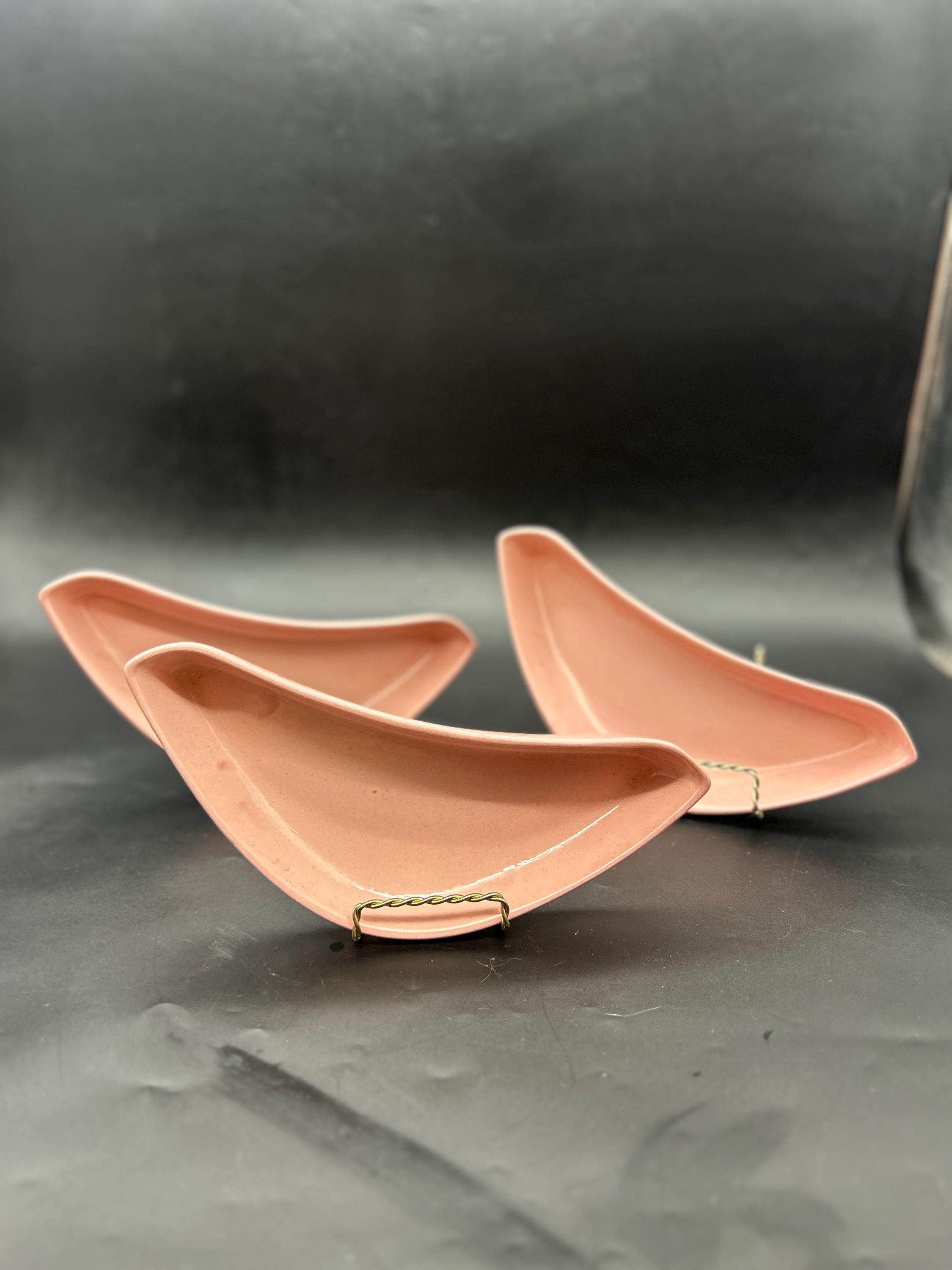 Vintage SANTA ANITA Ware 3 Pink Boomerang Relish Dishes MCM Made