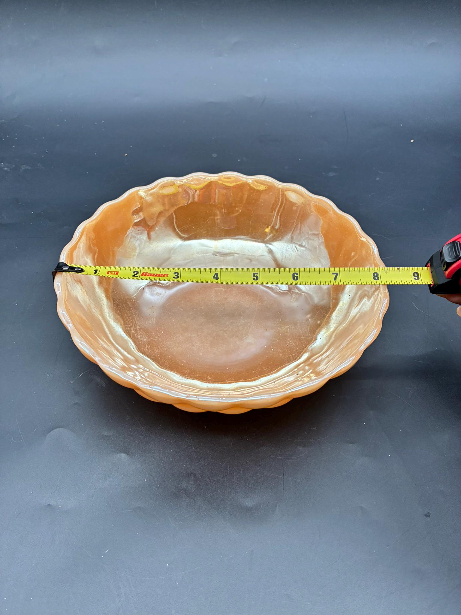 Vintage Anchor Hocking Peach Luster Carnival Glass Hobnail Bowl