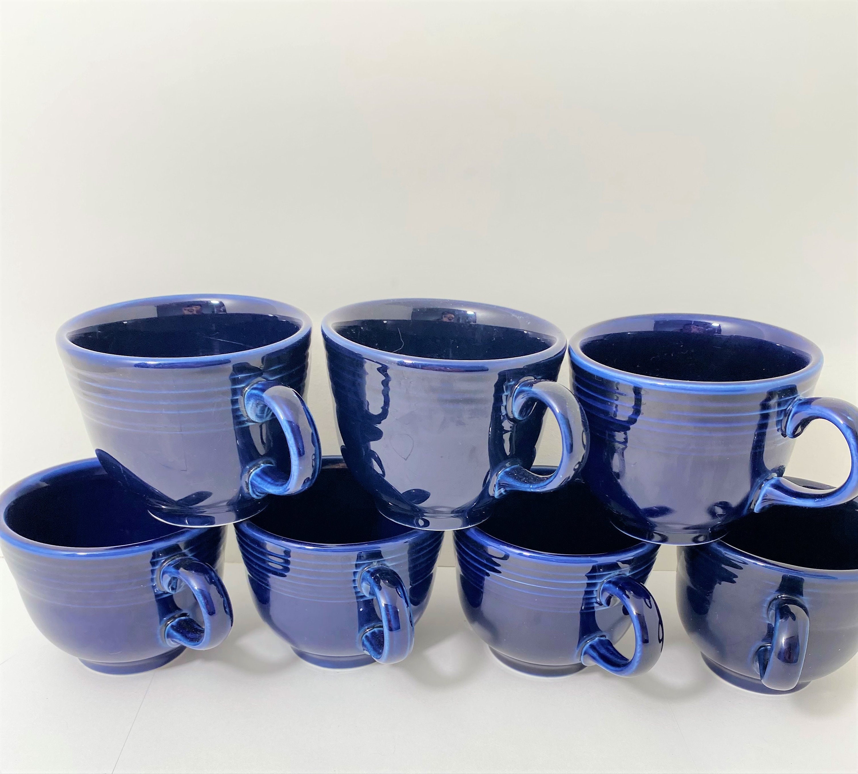 Vintage Set of 7 EUC FiestaWare Sapphire Blue Coffee Cup Teacup cobalt sapphire