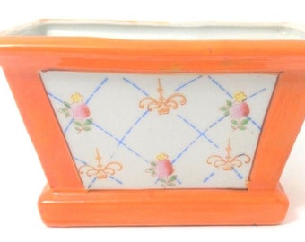 Vintage Otagiri Ceramic Planter: MCM Orange Floral Decor