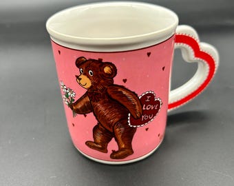 Vintage 1993 Westwood Pink Teddy Bear Mug: Heart Handle Valentine's Cup -  Etsy