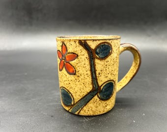 Tazza vintage in gres con fiori d'arancio marrone maculato, Giappone Otagiri