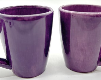 Set of 2 SALUTE Hand Painted Collection Purple Violet Coffee Tea Cup Mugs Tabletops Unlimited Clay Art