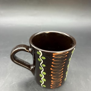 Hand Painted Hungarian Pottery Coffee Mug  Folk Art Design