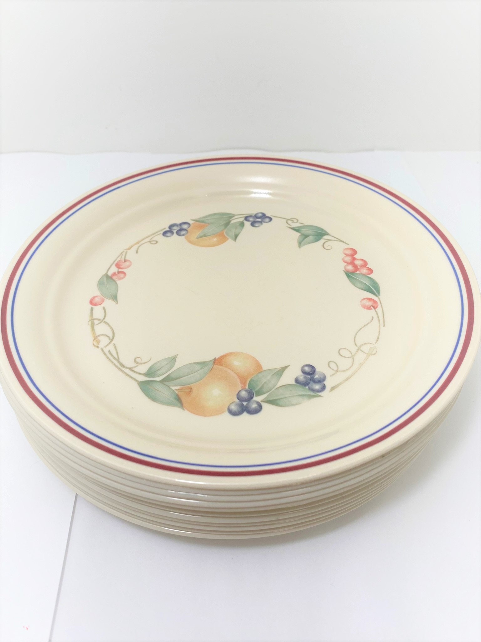 Corelle ABUNDANCE Set 11 Luncheon Plates Beige W/blue/red Etsy