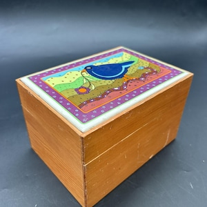 Bird Snake Worm Taylor Ng Recipe Box Wood Tile Vtg 1982 Flower San Francisco