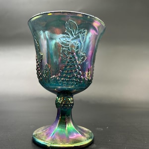 Indiana Glass Colony Harvest Grape Carnival Glass Blue Water Goblet