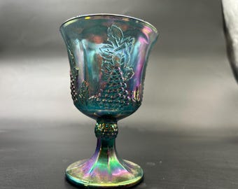 Indiana Glass Colony Harvest Grape Carnival Glass Blue Water Goblet