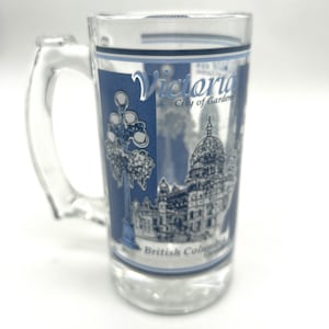 Vintage 70s Glass Beer Stein Victoria City of Gardens British Columbia Souvenir Mug Glass Cup