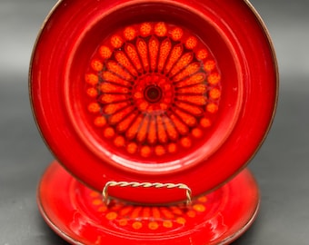 Vintage Metlox Poppytrail Salad Plates: MCM Red Medallion, Set of 2