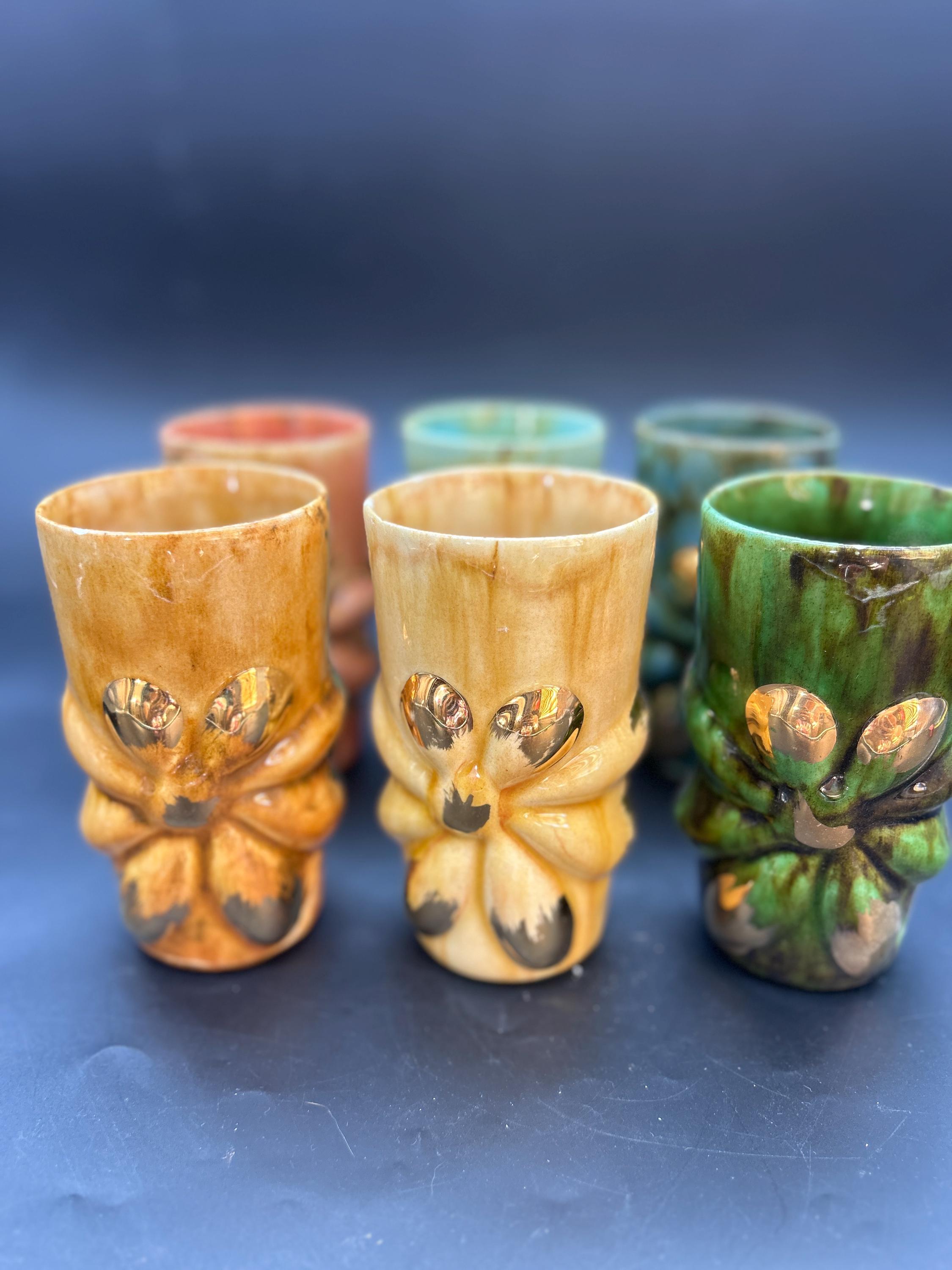 アンティーク Tiki vintage 陶器製 ティキマグ 2個セット Vintage Floral Tiki Mug Set (6): MCM Glazed Ceramic Barware - Etsy