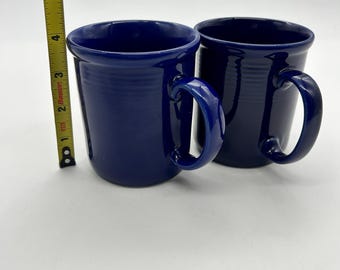 Set of 2 RIO JAPAN Dark Blue Cobalt Ringed Ribbed Ceramic Stoneware Coffee Tea Mug Cups
