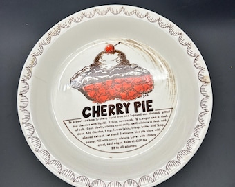 Vintage Watkins 11 Deep Dish Ceramic Pie Plate with Cherry Pie Recipe