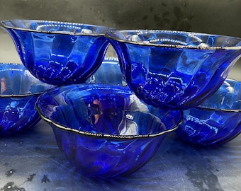 Cobalt Blue Swirl Bowls, Set of 6, Vintage Nesting Kitchen Bowls