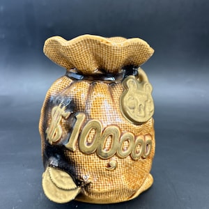 Vintage Ceramic Money Bag Coin Bank 100000 Novelty Retro Pottery Funny Decor Gift