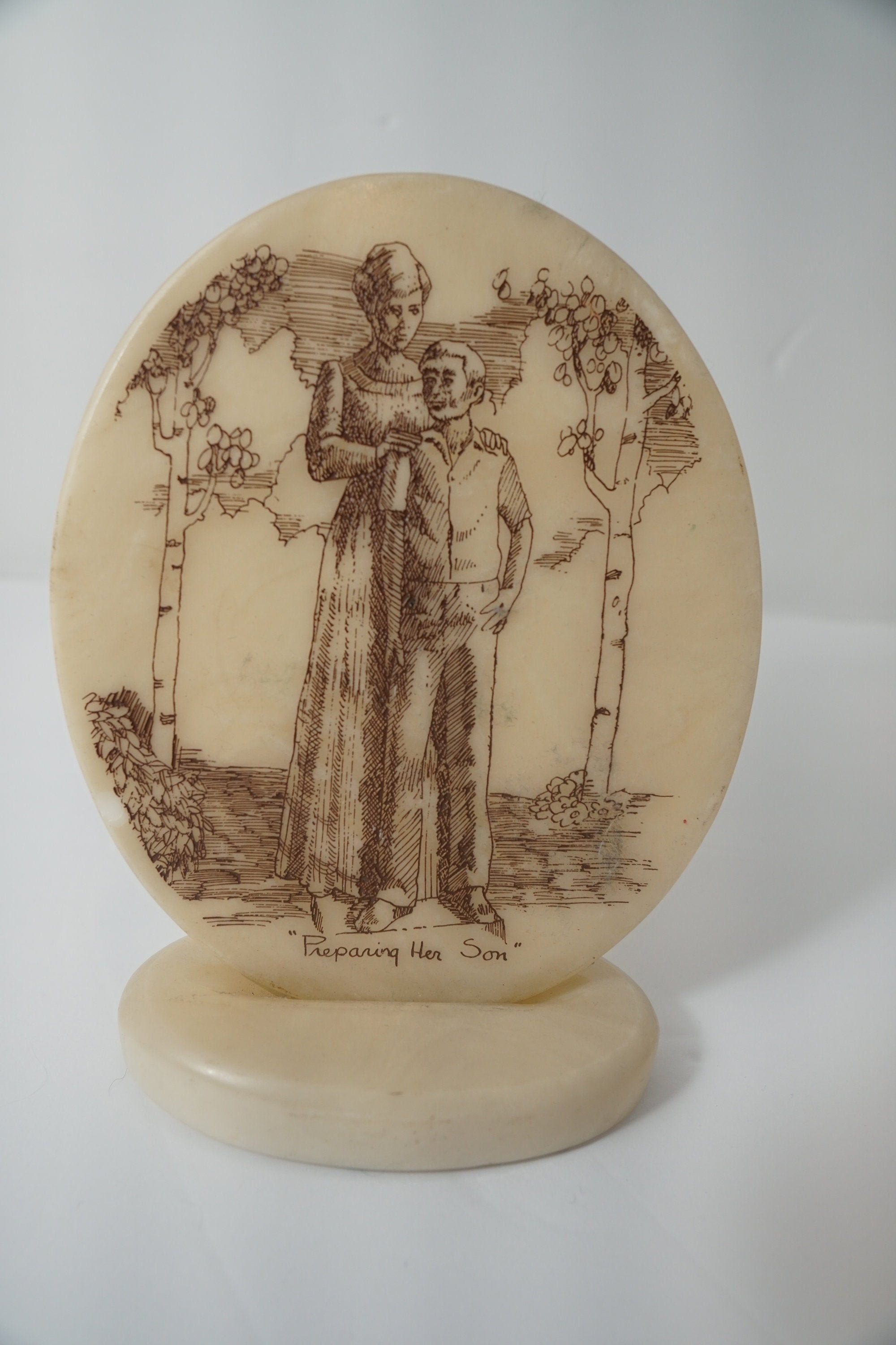 Vintage Marble Decor: Mother and Son Figurine