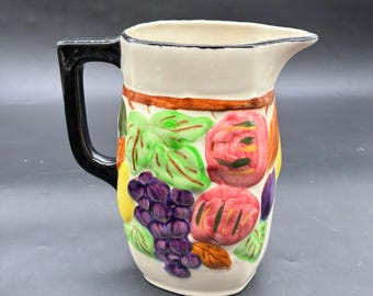 Jarra de leche y jugo Blue Ridge, manzanas pintadas a mano de Southern Potteries, 6 3/4 pulgadas de alto, vintage, de estilo rústico, para cocina, coleccionable