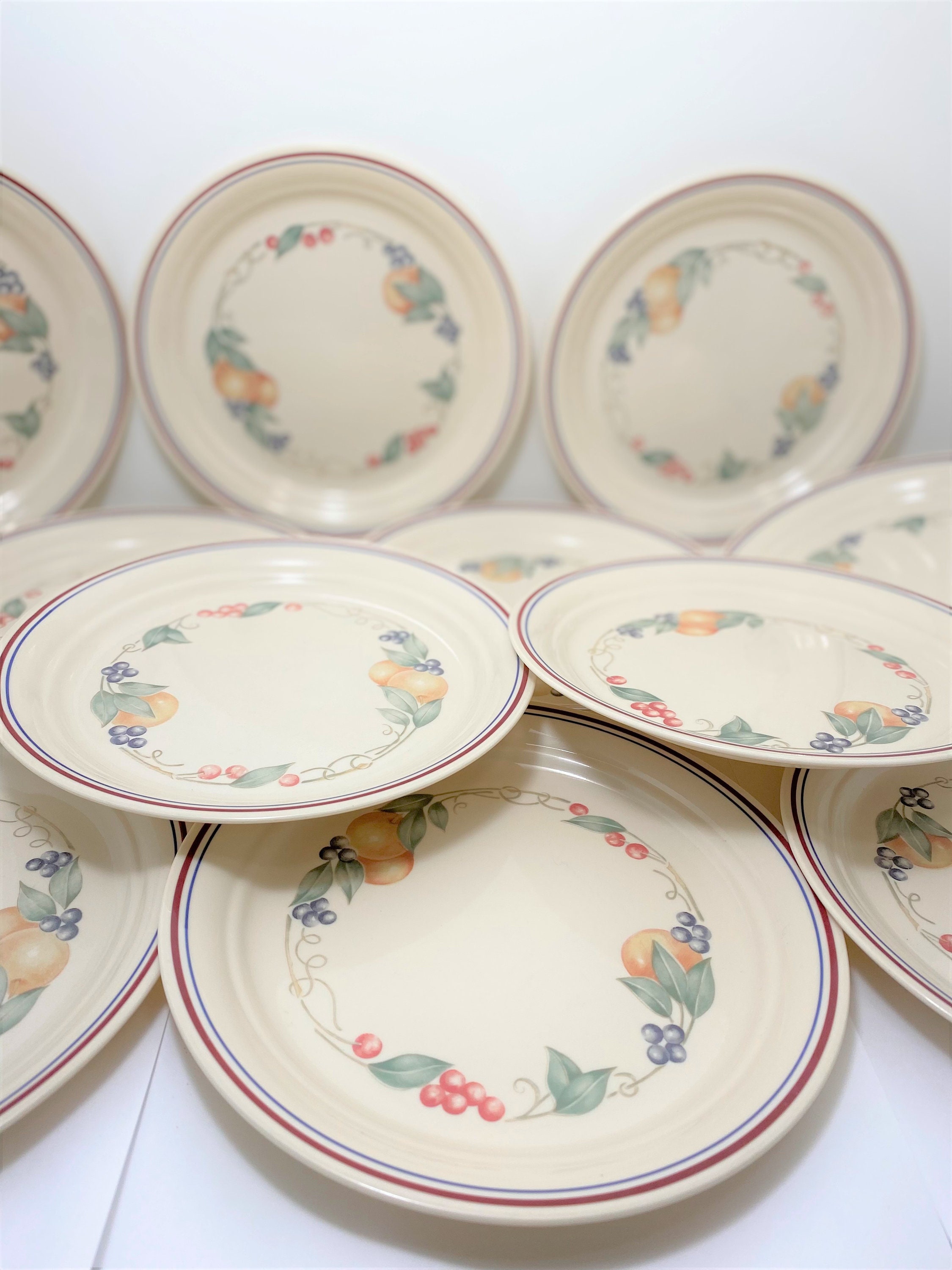 Corelle ABUNDANCE Set 11 Luncheon Plates Beige W/blue/red Etsy