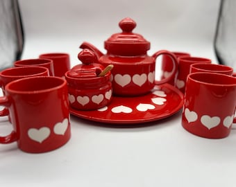 Waechtersbach Spain Germany Mugs Red & White Hearts Teapot Sugar