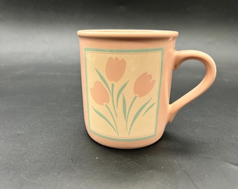 Vintage Peach Tulip Mug Ceramic Floral Coffee Cup Hallmark
