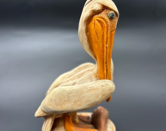 Vintage MCM Seaboard Collection Pelican Statue Ceramic Sculpture Coastal Decor
