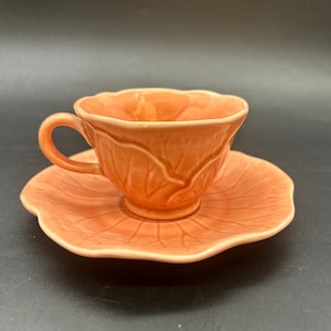 Metlox Poppytrail LOTUS Peach Apricot Cup and Saucer California Potteries MCM