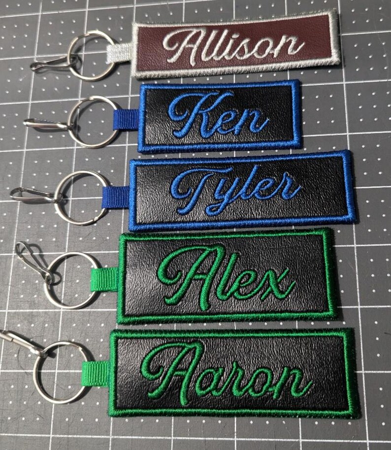 Thread Name Keychain Personalized Embroidered Name Keychain: Custom Fabric & Font - Etsy