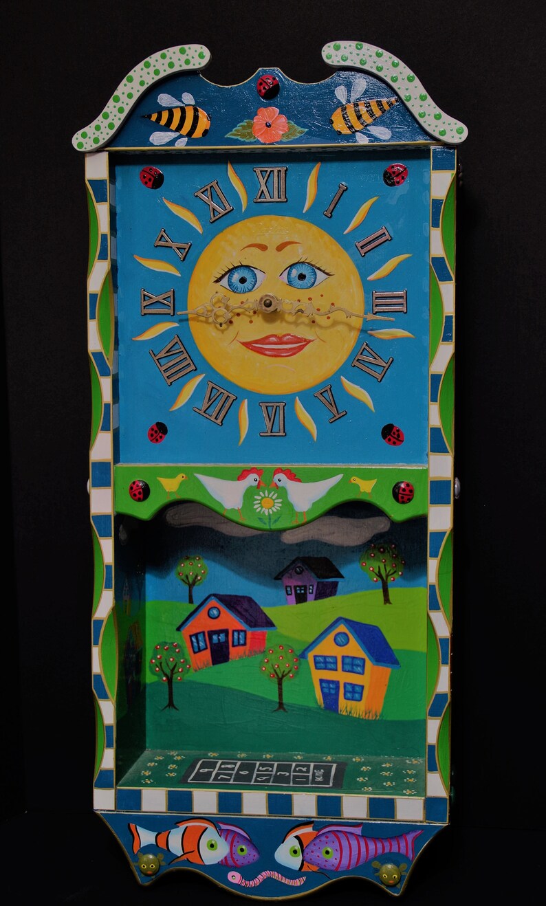 Original Whimsical Folk Art Wall Clock - Etsy
