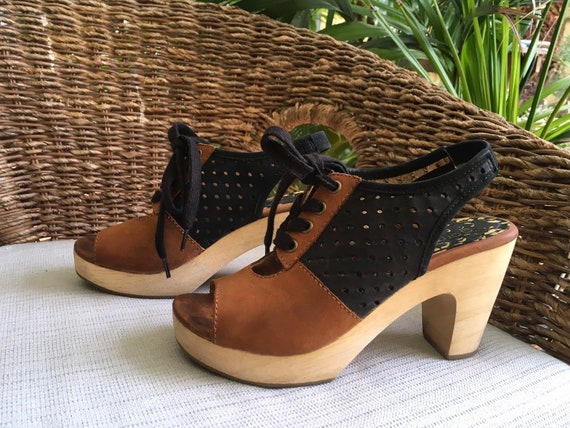 Gorman lace-up Clogs, 5.5 / 36, brown & black
