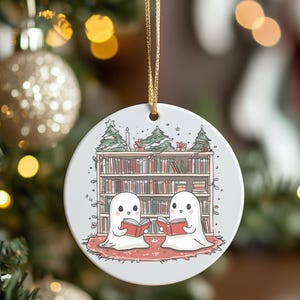 Cute Reading Christmas Ghost Ornament, Christmas Ornament, Funny Ornament, White Elephant Gift, Unique Ornament Gift