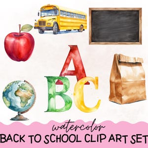 18 Aquarell Schule Clip Art Pack, Süße Schule Clip Art, Benutzerdefinierte Schule Clip Art PNGs, || SOFORTIGER DOWNLOAD!