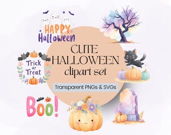 Joli clipart Halloween aquarelle, clipart mignons fantômes d'Halloween, PNG de fête d'Halloween, PNG mignon et effrayant || TÉLÉCHARGEMENT IMMÉDIAT !
