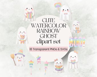 Joli clipart Halloween aquarelle, clipart mignons fantômes d'Halloween, PNG de fête d'Halloween, PNG mignon et effrayant || TÉLÉCHARGEMENT IMMÉDIAT !