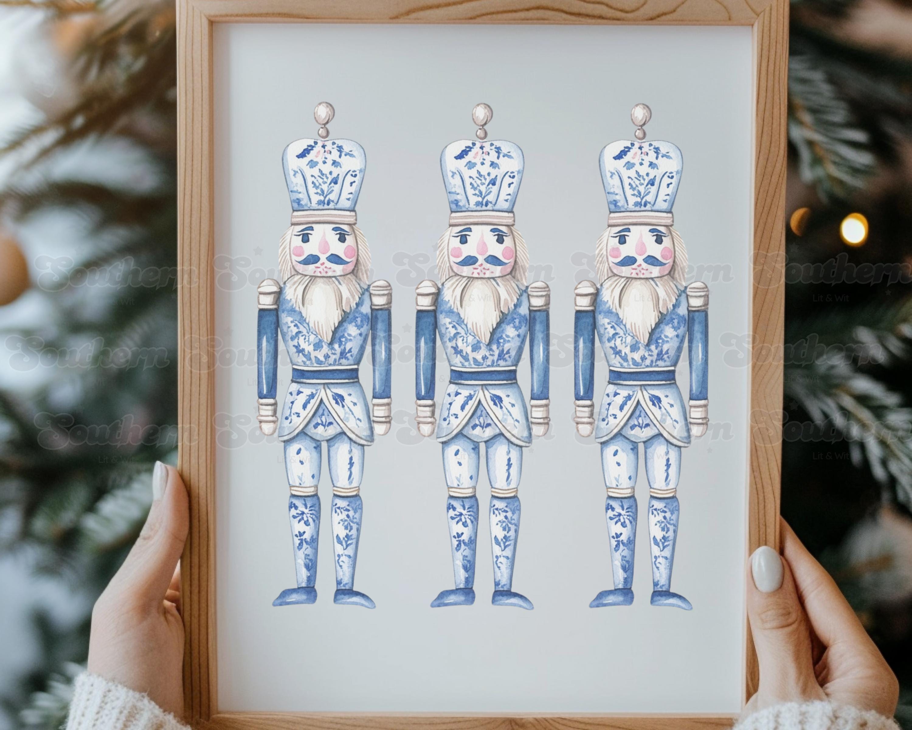 Blue and White Chinoiserie Nutcrackers PNG, Christmas Svg
