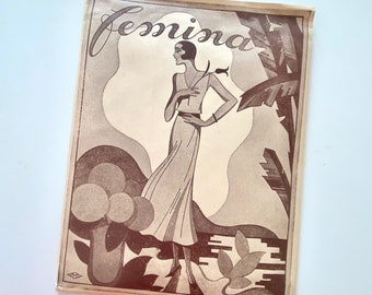 Ensemble de papier à lettres vintage des années 1930 - Femina - Paris Flapper Girl Ephemera