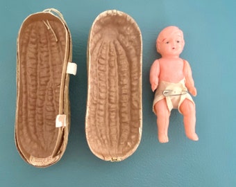 Rare Vintage Celluoid Baby Doll in a Peanut Shell Very Good Condition Made in Japan