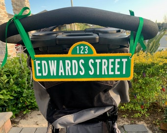Sesame Street Sign Theme - Custom Stroller Tag -  Personalized Sesame Street Birthday Decoration - Stroller Name Sign - Disney - Seaworld