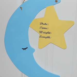 Moon and Star Baby Hospital Door Hanger with Birth Announcement Plaque