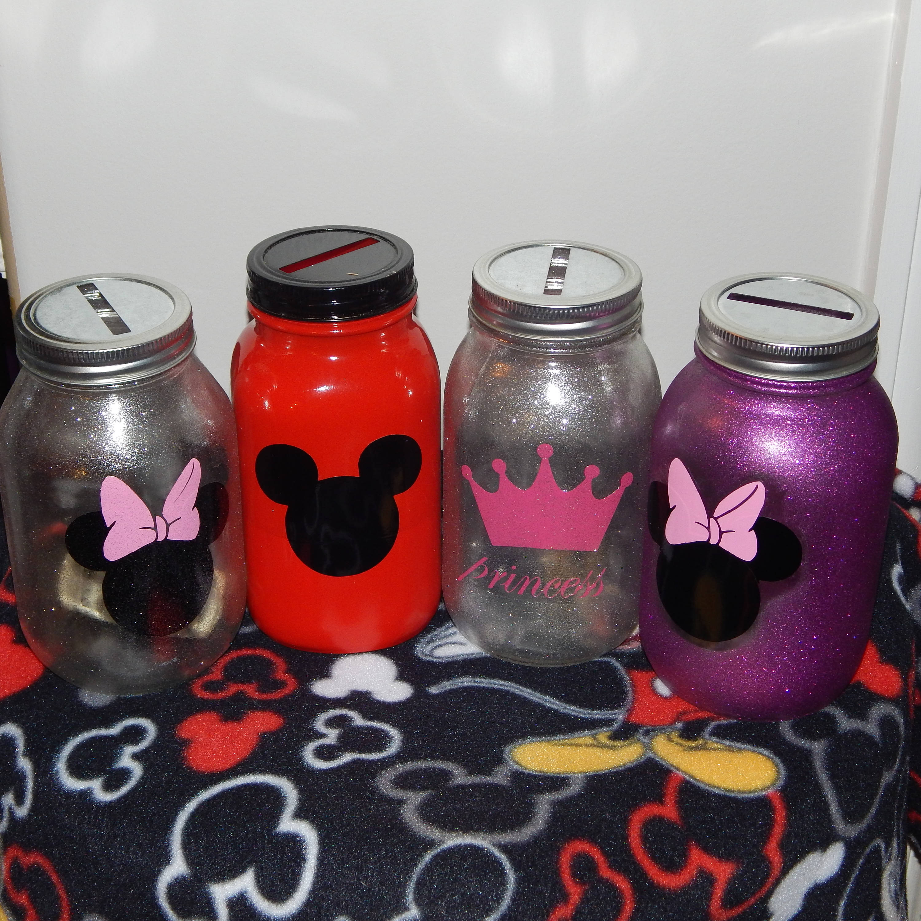 Childrens Glass Piggy Bank Mason Jars embellished with Disney Etsy